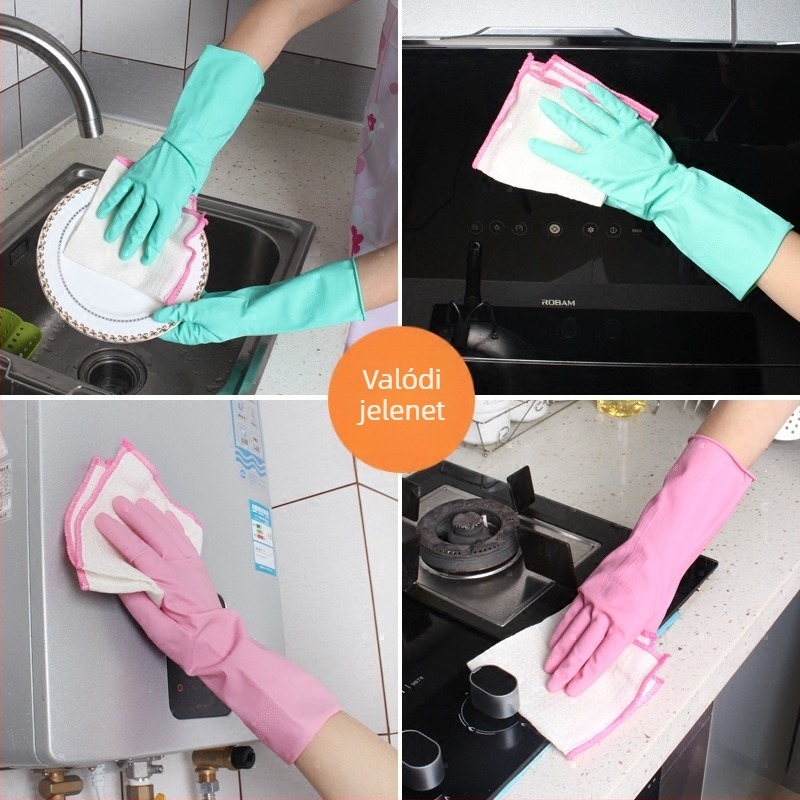 Tartós fleece-béléssel ellátott vízálló latex mosogatós kesztyű