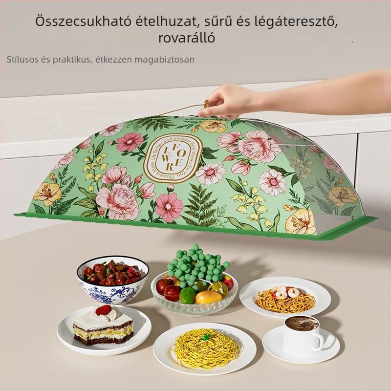Színes virágmintás étkezőasztal-takaró, étel- és porvédő fedél otthonra, kör és téglalap alakú
