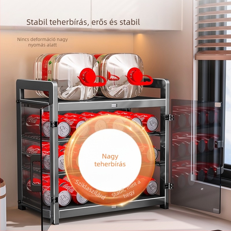 Többcélú konyhai tároló szekrény szénacélból, maradékok és edények tárolására, szellőző edény- és étkészlet-tartó, téglalap alakú munkalaphoz