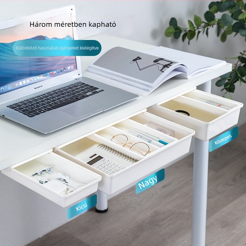 Íróasztal alatti fiókos tároló — rejtett, praktikus irodai szervező fiókkal, rögzítés fúrás nélkül