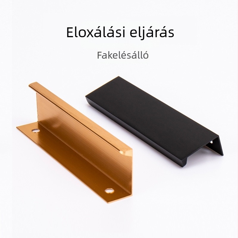 Fekete rejtett fogantyú ruhásszekrényhez és ajtókhoz, modern minimalista stílus, beépített, 1 m hosszú, fúrásmentes