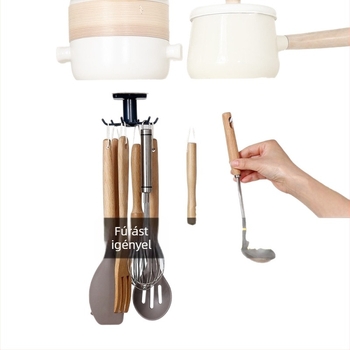 6-ágú konyhai kampó kanalakhoz és spatulákhoz, falra szerelhető forgó tároló kis alkatrészekhez
