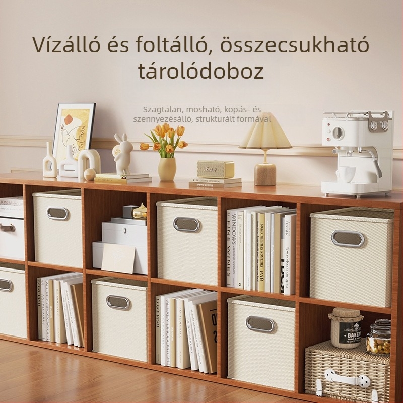 Fiókos típusú tároló doboz, nagy kapacitású, összehajtható textil tároló, négyszögletes, 28x28x28 cm, hordozható