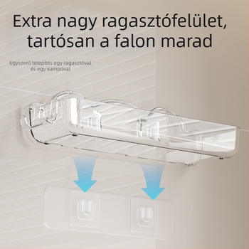 Átlátszó fürdőszobai falra szerelhető tároló kozmetikumokhoz, fúrás nélkül