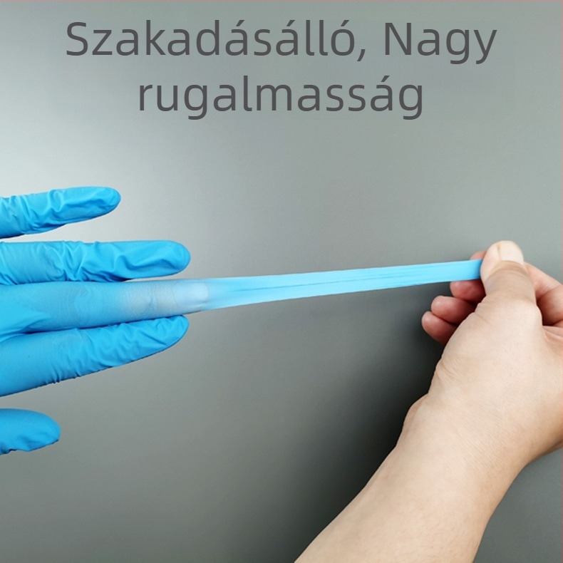 Kék nitril egyszer használatos kesztyűk, élelmiszer-minőségű, sav- és lúgálló, laboratóriumi használatra, dobozban 100 darab