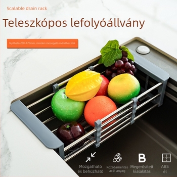 Kényelmes teleszkópos leeresztő kosár mosogatáshoz, rozsdamentes acélból, konyhai tároló zöldségekhez és eszközökhöz