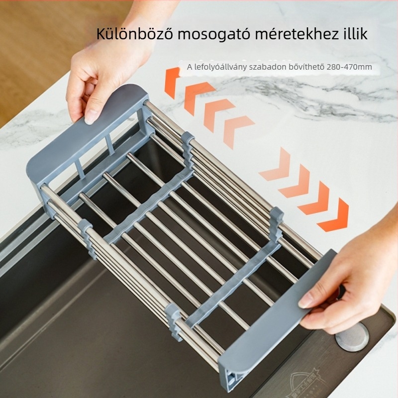 Kényelmes teleszkópos leeresztő kosár mosogatáshoz, rozsdamentes acélból, konyhai tároló zöldségekhez és eszközökhöz