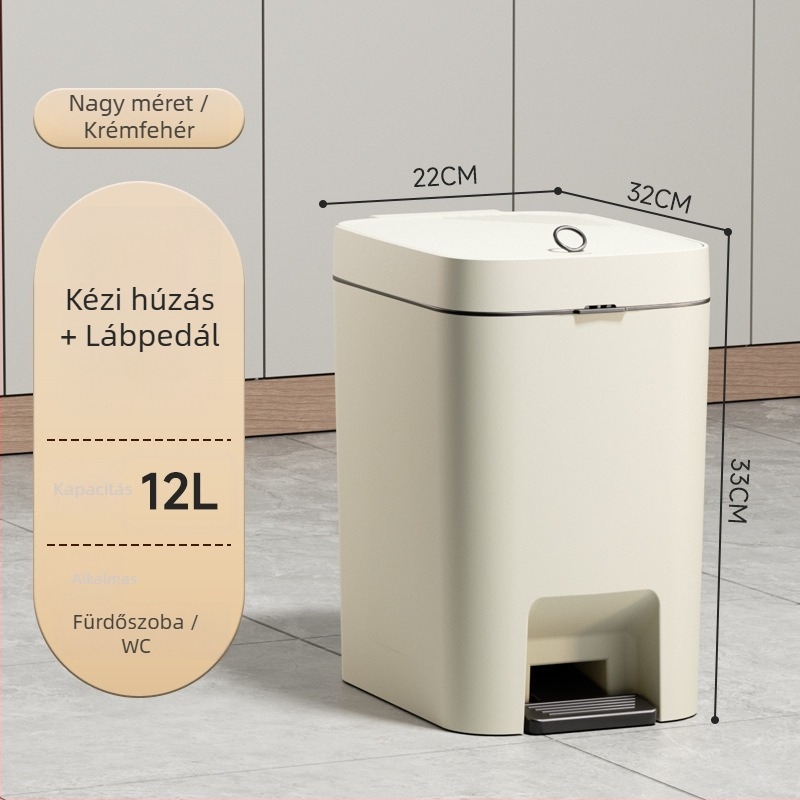 Fedeles szemetes, otthoni használatra, hosszúkás hengeralakú, 12 literes kapacitás, lábpedálos kivitel