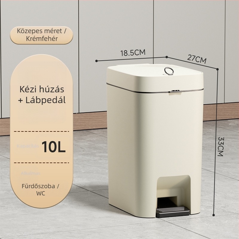 Fedeles szemetes, otthoni használatra, hosszúkás hengeralakú, 12 literes kapacitás, lábpedálos kivitel
