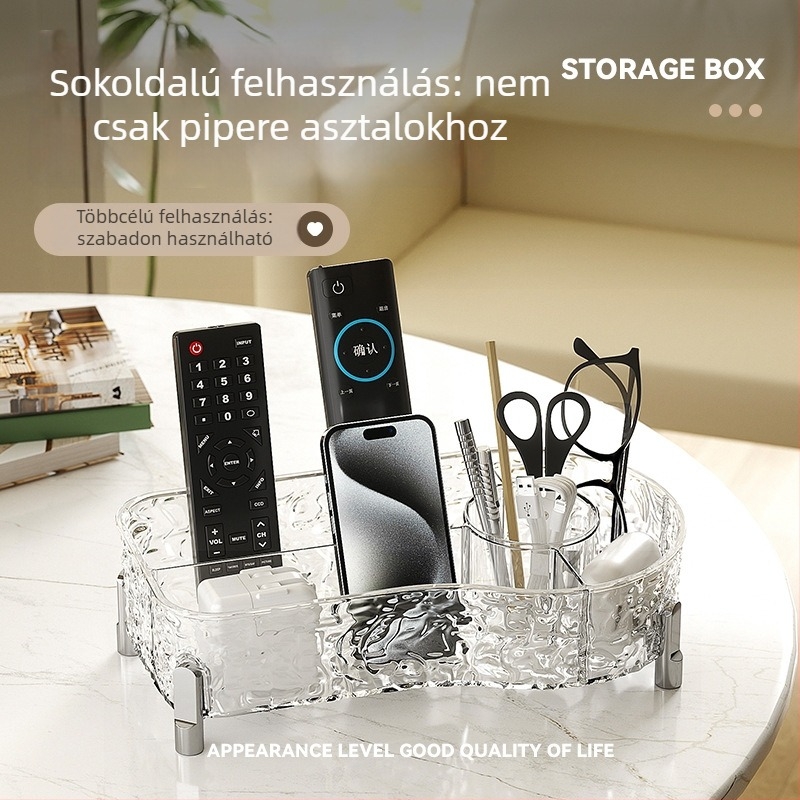 Víz-hullám mintás tároló doboz, nagy kapacitású asztali tároló, átlátszó kozmetikai rendező magas lábakkal, nordikus stílusban