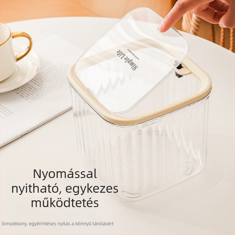 Nyomógombos fedelű asztali szemetes, 6 liter, négyszögletes, könnyű műanyag, ideális hálószobába vagy az autóba