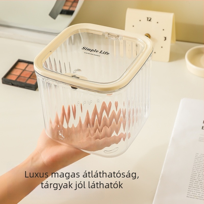 Nyomógombos fedelű asztali szemetes, 6 liter, négyszögletes, könnyű műanyag, ideális hálószobába vagy az autóba