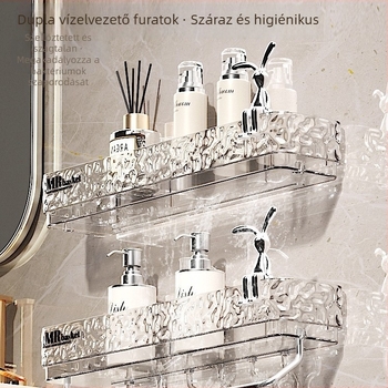 Falra szerelhető fürdőszobai tároló, lyukasztás nélküli szerelés, jégkristály mintás