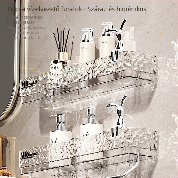 Falra szerelhető fürdőszobai tároló, lyukasztás nélküli szerelés, jégkristály mintás