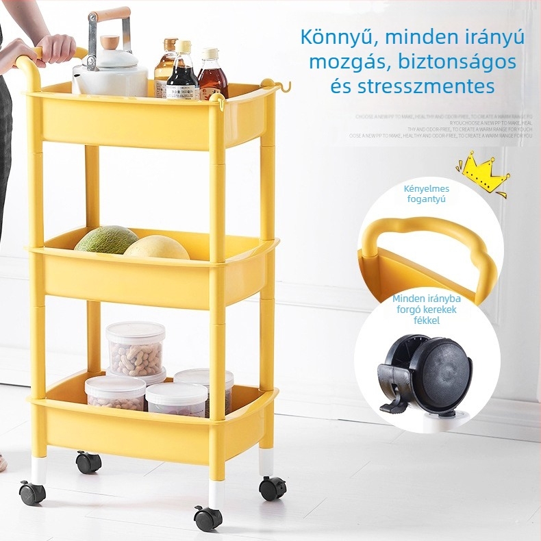 Háromszintes mozgó tároló szekrény forgó kerekekkel – konyha és fürdőszoba