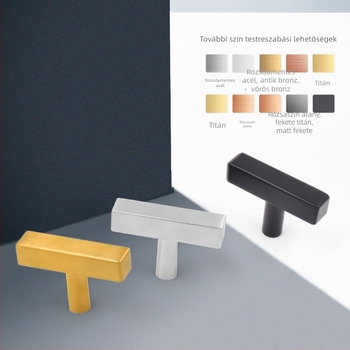 T-alakú fogantyú egyetlen lyukkal, arany felület, nordic minimalist stílusú gardróbajtó fogantyú