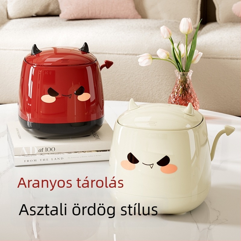 Asztali szemetes fedővel, mini, aranyos, prémium műanyag, nyomófedéllel, 2026-os modell, kis méret