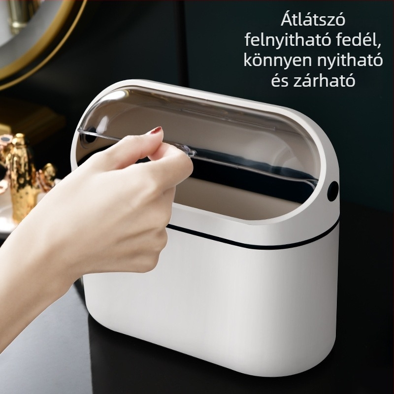 Mini falra szerelhető szemetes és tároló doboz, ABS műanyag, ovális alak, 4 L, fúrás nélküli telepítés, háztartási használatra