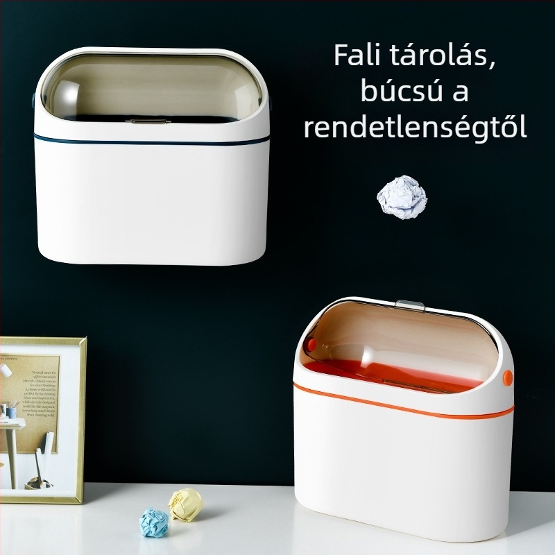 Mini falra szerelhető szemetes és tároló doboz, ABS műanyag, ovális alak, 4 L, fúrás nélküli telepítés, háztartási használatra