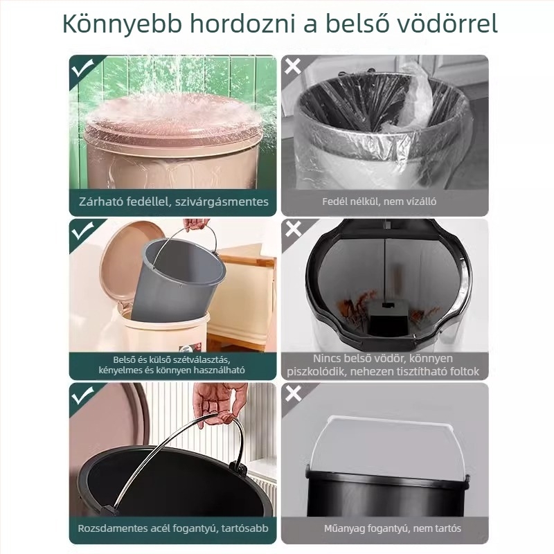 Lábtaposós szemetes, otthoni használatra, luxus megjelenésű, fedéllel, nagy kapacitású, fürdőszoba, nappali és konyha számára