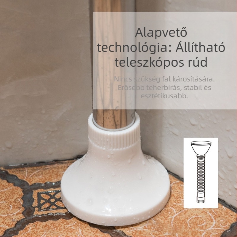 Négylépcsős kihúzható sarokfürdőszobai tárolópolc, falra szerelhető