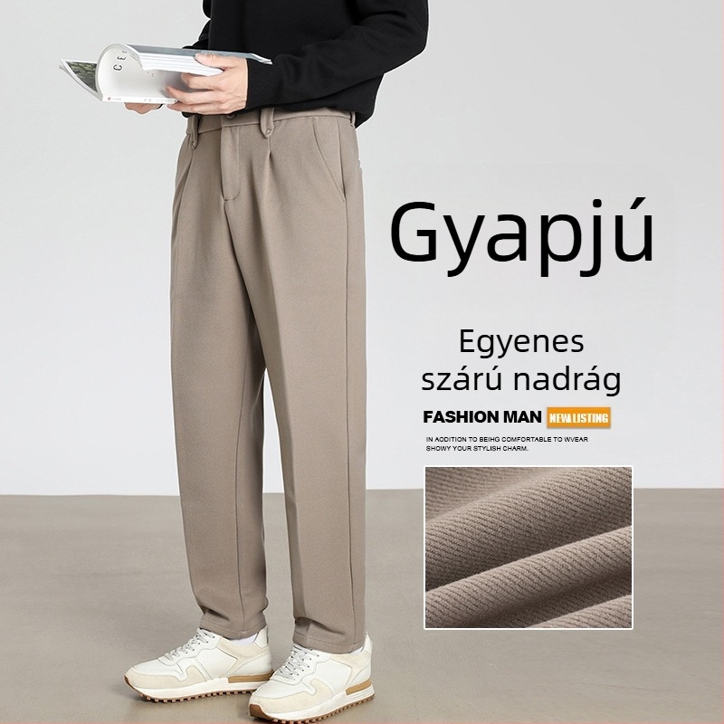 Prémium gyapjúból készült férfi casual nadrágok, ősz–tél, laza egyenes szabás, üzleti stílus