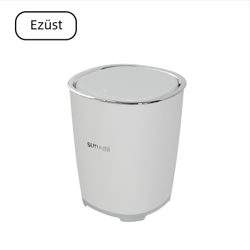 8 literes mosdó- és fürdőszobai szemetes fedéllel, nyomógombos nyitású, hengeralakú kialakítás, ideális konyhának, nappalinak és hálószobának