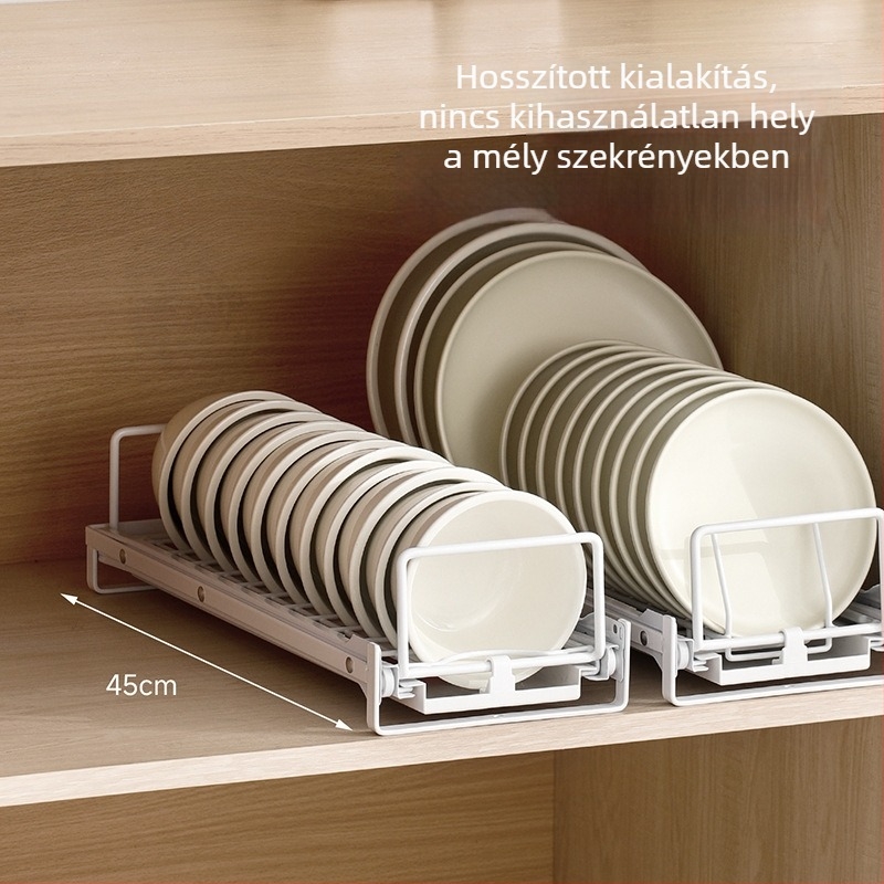 FaSoLa Edények és tálak szárítóállványa konyhaszekrényhez, ragasztó rögzítés, kibővített fiókos tároló