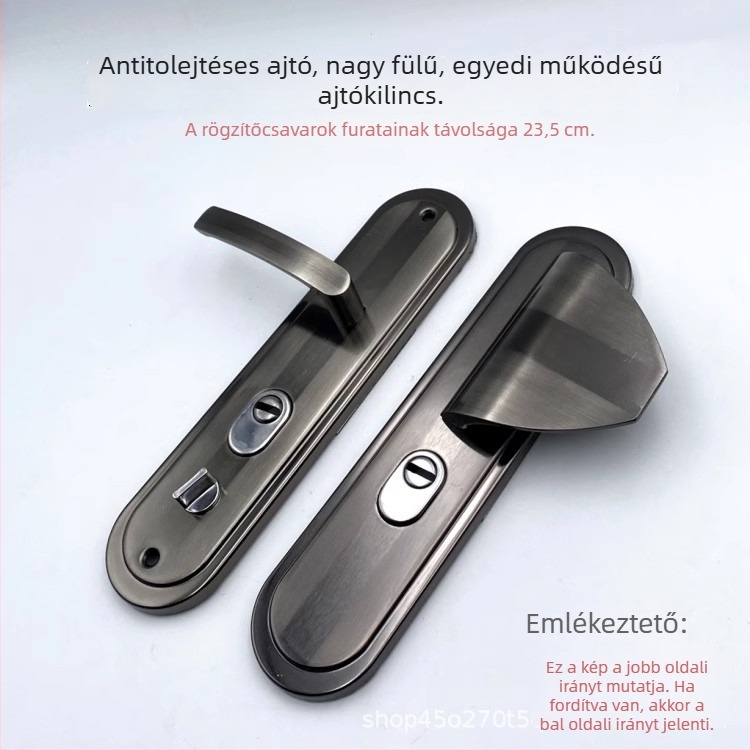 Rablás elleni ajtókilincs záras, disznófül alakú háromszög kilincs, fekete-arany paneles ajtózár, furatok közötti távolság 235 mm