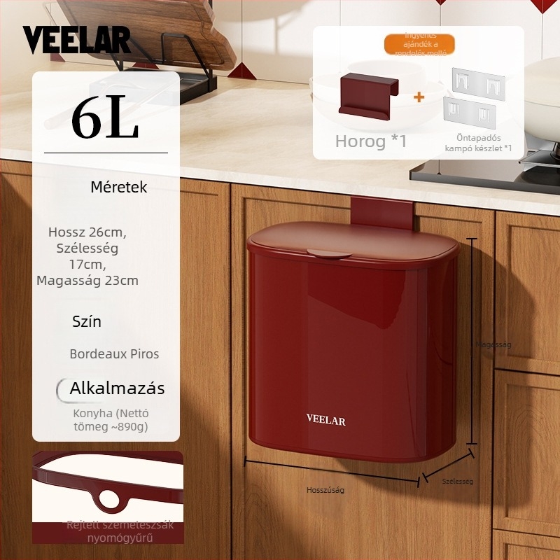 Veelar Falra szerelt konyhai kuka, 6 L, rozsdamentes acél, 2025-ös retro szekrény dizájn, ergonómikus hozzáférés