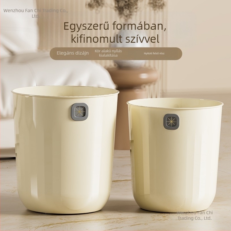 12 literes háztartási szemetes nappaliba és konyhába, fedél nélküli, hengeres alakú, krém színű, PP műanyag