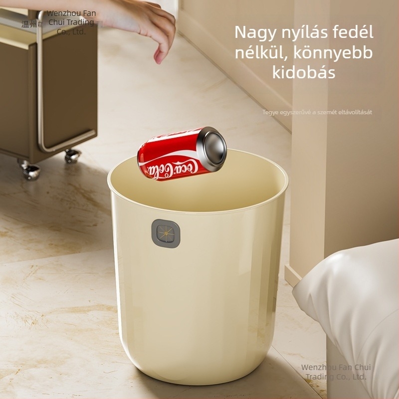 12 literes háztartási szemetes nappaliba és konyhába, fedél nélküli, hengeres alakú, krém színű, PP műanyag
