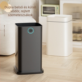 Otthoni négyzet alakú szemetes fedél nélkül, kétszintes, kerekekkel, 10 literes űrtartalom, nappalira és hálószobára