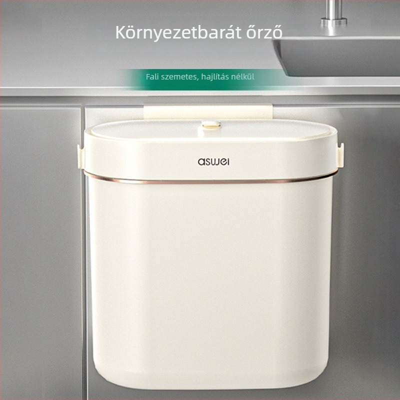 Fali szemetes fedővel, 9L, otthoni használatra – fürdőszoba, konyha, nappali, hálószoba