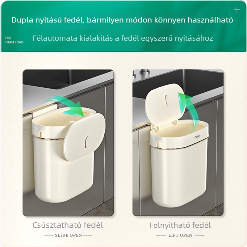 Fali szemetes fedővel, 9L, otthoni használatra – fürdőszoba, konyha, nappali, hálószoba