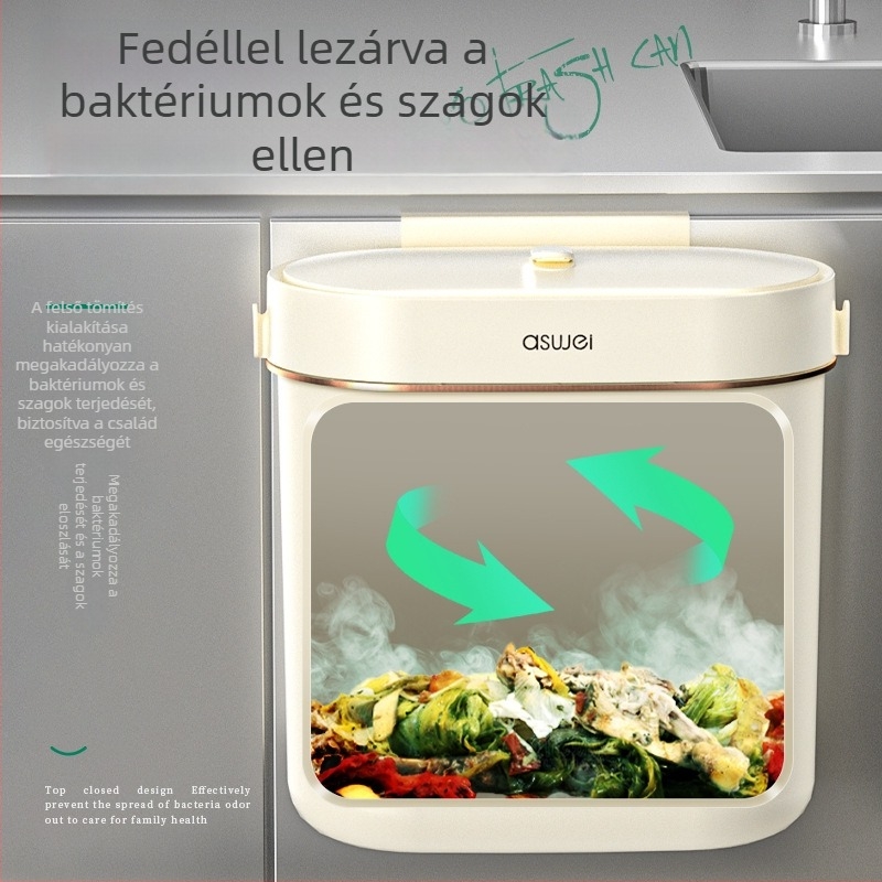 Fali szemetes fedővel, 9L, otthoni használatra – fürdőszoba, konyha, nappali, hálószoba