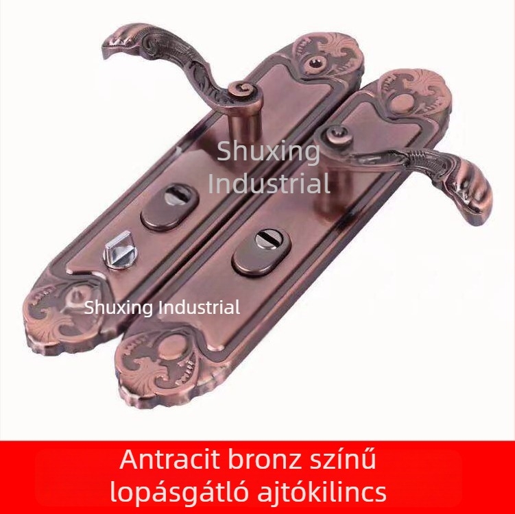 Biztonsági ajtó fogantyú, vörös-bronz finishű zárófogantyú, 235 mm furatkiosztású, elektroplatált ajtófogantyú