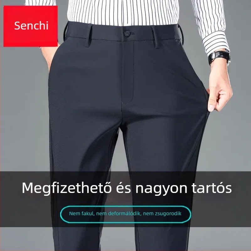 Senchi férfi casual nadrágok őszi szezonra, egyenes szabás, magas derék, elasztikus, vasalásmentes üzleti nadrág