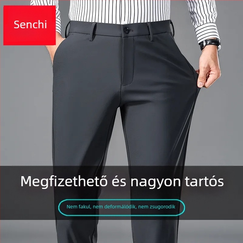 Senchi férfi casual nadrágok őszi szezonra, egyenes szabás, magas derék, elasztikus, vasalásmentes üzleti nadrág