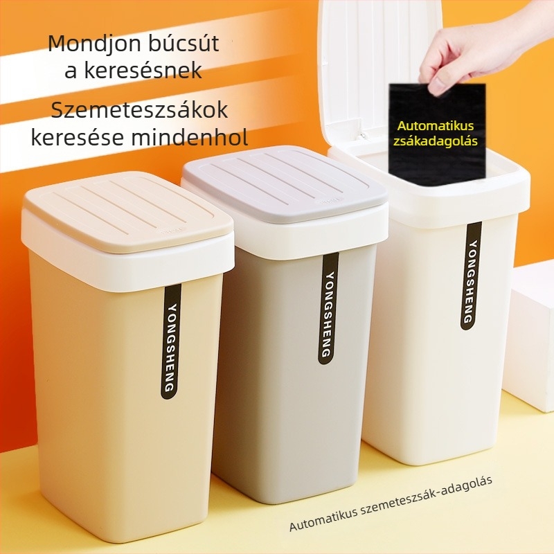 Automatikus zsákcserés szemetes nyomógombos fedéllel, 12 liter, otthon, nappali, konyha és iroda