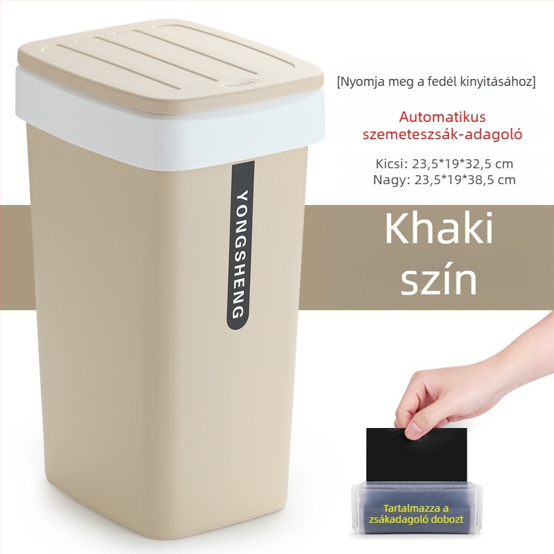 Automatikus zsákcserés szemetes nyomógombos fedéllel, 12 liter, otthon, nappali, konyha és iroda