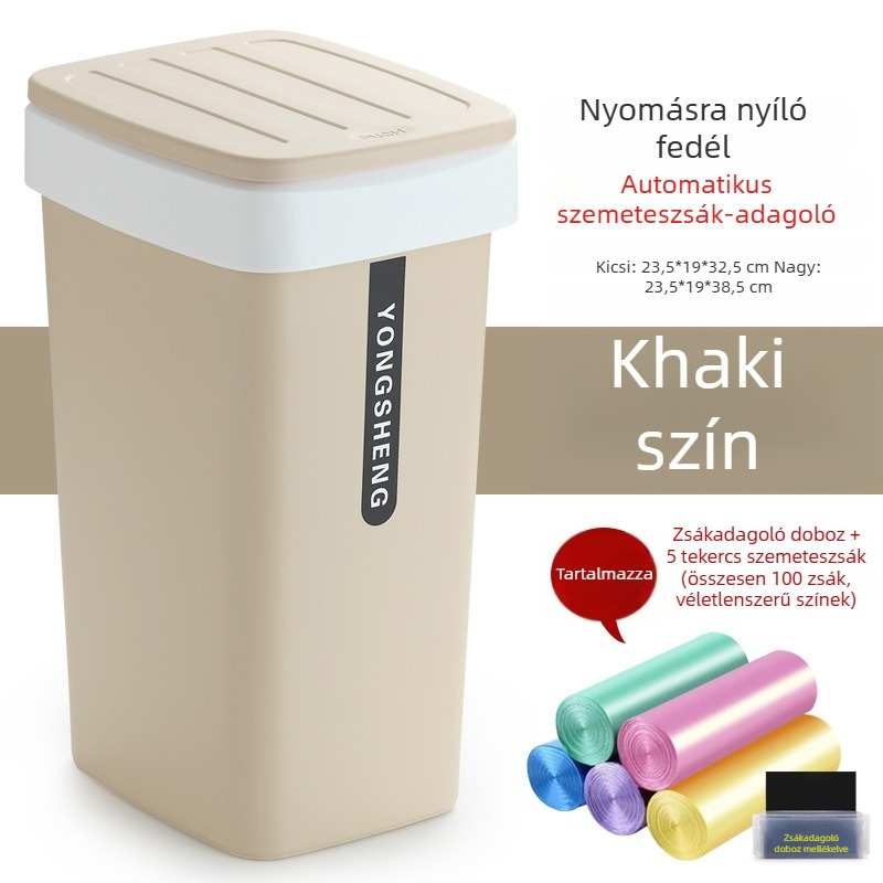Automatikus zsákcserés szemetes nyomógombos fedéllel, 12 liter, otthon, nappali, konyha és iroda