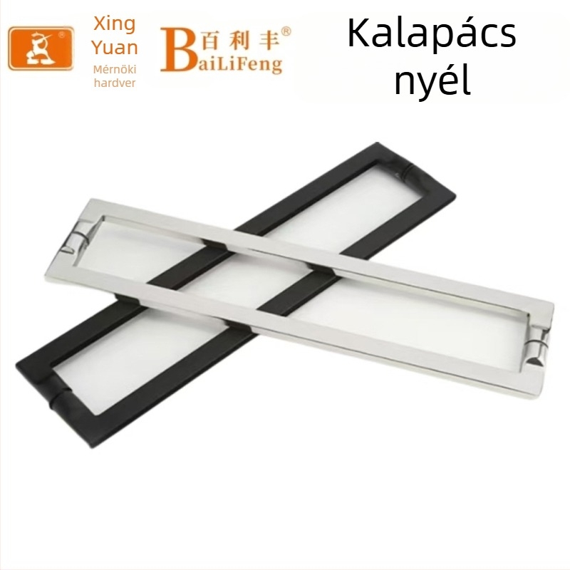 304 rozsdamentes acélból készült üvegajtó fogantyú, kalapált ívelt kialakítás, 440 mm középtávolság
