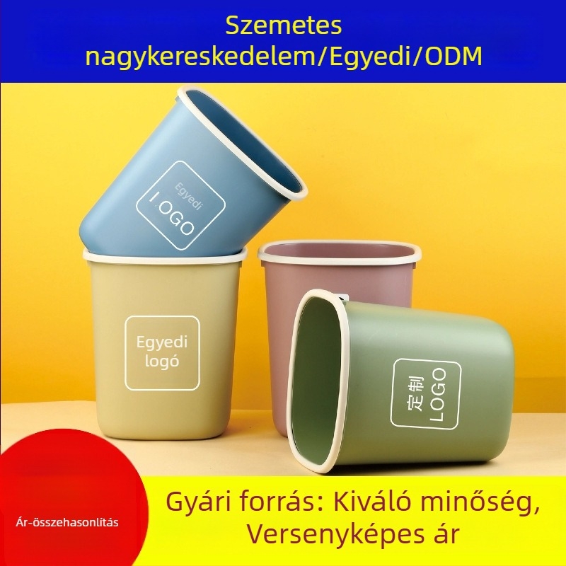 Műanyag szemetes 12 L, ovális, fedél nélküli, otthonra és irodába, logó nyomtatható