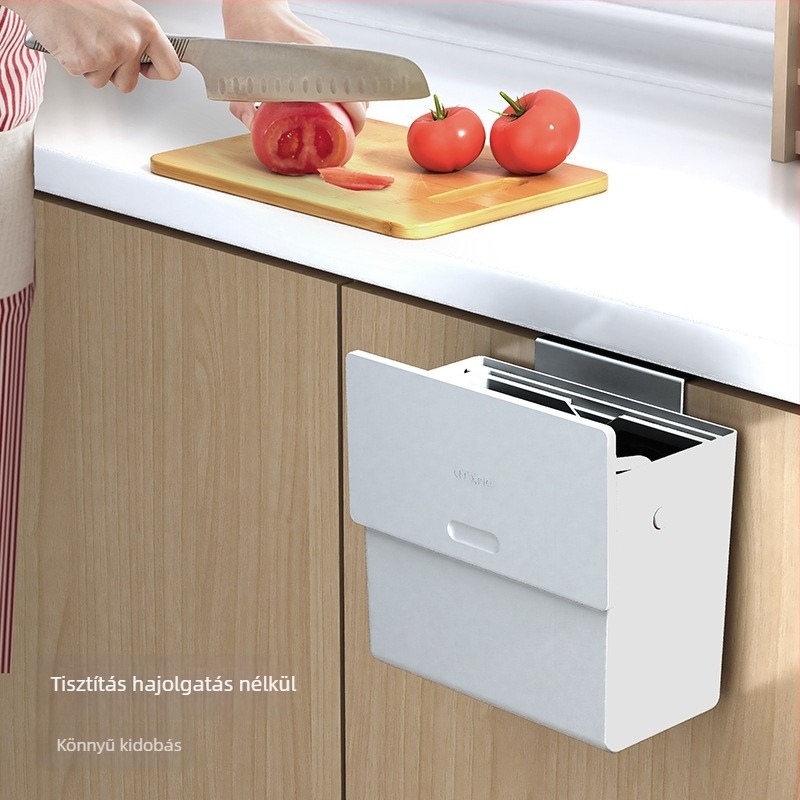 Konyhai falra szerelhető szemetes, fúrás nélkül, fedéllel, 6 literes kapacitás, multifunkcionális a konyhához, fürdőszobához, vécéhez és nappalijához