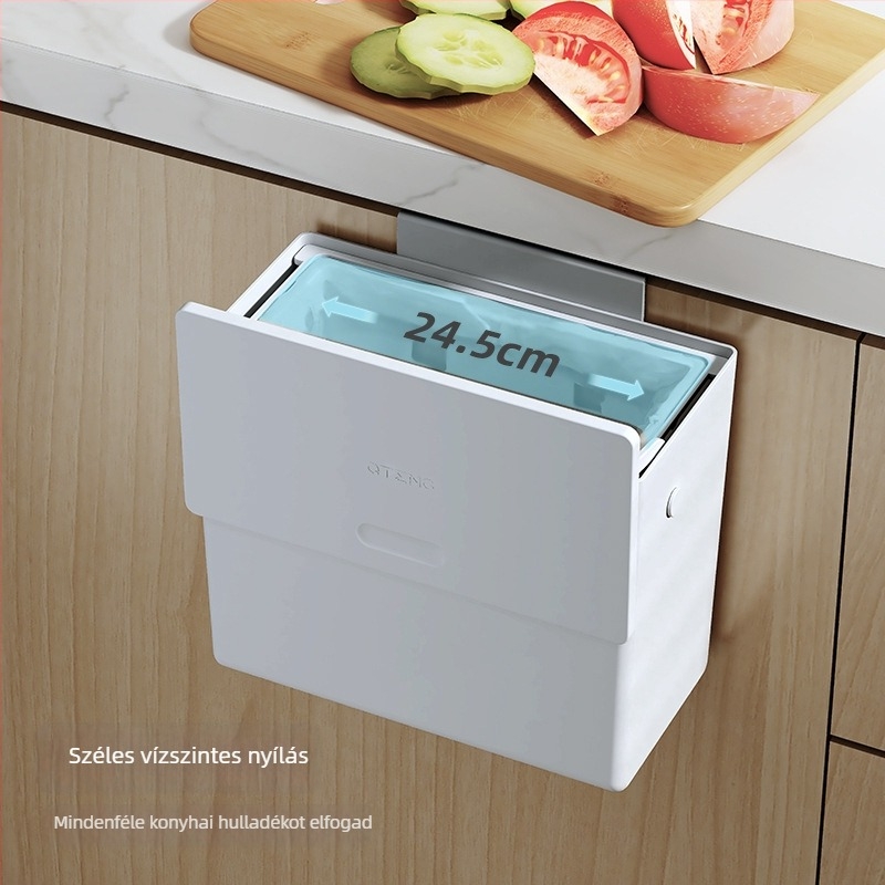 Konyhai falra szerelhető szemetes, fúrás nélkül, fedéllel, 6 literes kapacitás, multifunkcionális a konyhához, fürdőszobához, vécéhez és nappalijához