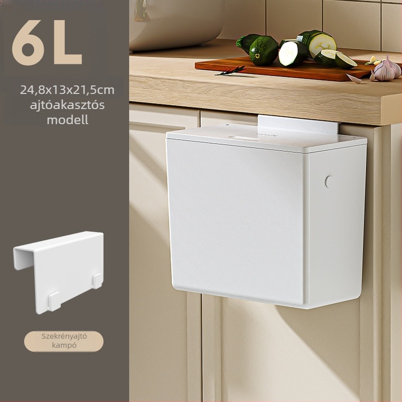 Konyhai falra szerelhető szemetes, fúrás nélkül, fedéllel, 6 literes kapacitás, multifunkcionális a konyhához, fürdőszobához, vécéhez és nappalijához