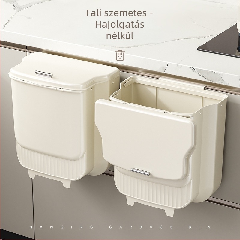 Fedővel ellátott összecsukható falra szerelhető konyhai szemetes, háztartási használatra