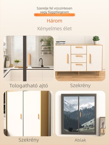 Öntapadós bükkfa szekrény- és gardróbkezelő, szerszám- és csavarozás nélkül, tolóajtókhoz és fiókokhoz