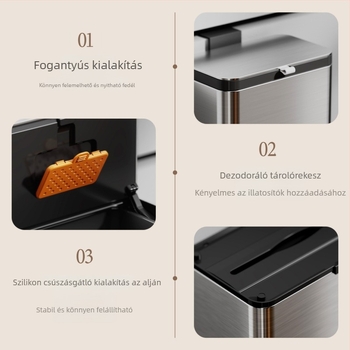 Rozsdamentes acélból készült falra szerelhető szemetes fedéllel, fúrás nélkül, belső és külső kettős rekesz a konyhához